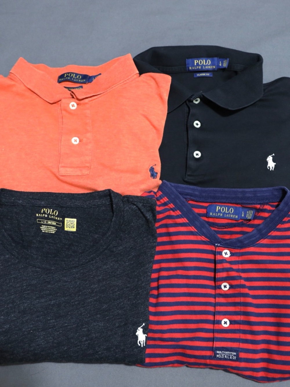 Lot 4 Polo Ralph Lauren Shirts Mens Large L Striped Henley Polo Tee Pony Logo